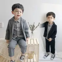 在飛比找蝦皮商城精選優惠-韓版男童西裝 兒童格子襯衫洋氣西裝 男童紳士服裝 兒童生日服