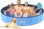 [VISTOP] Jumbo Foldable Dog Pool, Hard Plastic Shell Portable Swimming Pool for Dogs Cats and Kids Pet Puppy Bathing Tub Collapsible Kiddie Pool (87inch.D x 15.7inch.H, Blue)