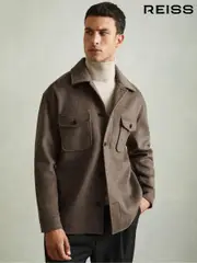 Reiss Light Brown Liam Wool-Blend Melton Overshirt (E52495) | $360