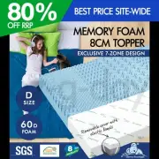STARRY EUCALYPT Memory Foam Mattress Topper 7-Zone Cool Gel Bamboo 8cm Double