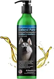 Sardine Anchovy Oil | 1296mg Omega | Unscented Pharmaceutical Grade | for Dogs & Cats | BPA-Free Brushed Aluminum Epoxy Coated Bottle with Pump 8.75oz