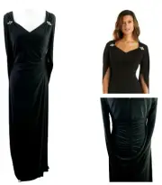 R & M RICHARDS One Piece Drape Back Sleeves Maxi Dress Womens Size 8 Black NEW