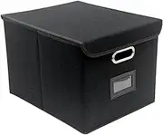 Upgraded Portable File Organizer Box, Large Linen Hanging Office Document Storage Box with Lid, Collapsible Filing & Storage Boxes for Office/Decor/Home. (black)