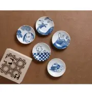 Peanuts Snoopy Small plate Set of 5 w/Wooden Box Φ9cm/3.5in blue and white