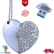 128GB USB 3.0 Flash Drive Diamond Heart with Necklace Memory Stick High Speed Th