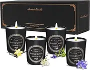 MKUCCD Scented Candles for Home Scented Aromatherapy Candles, 4 Pack 2.2 oz Soy Wax Candle Gift Set for Women Men (Pear Freesia/Amber Vanilla/Blue Wind Chimes/Sage sea Salt)