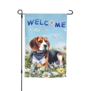 Welcome Spring Summer Beagle Puppy Dog Butterfly Daisy Seasonal Garden White50