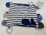 Demdaco Lovey Whale Activity Blankie Crinkles Ribbon Squeakers Baby Toy