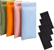 [LERTREE] PU Soft Sunglasses Cases Portable Squeeze Top Eyeglass Case Soft Leather Glasses Pouch with Cleaning Cloth, Set of 4