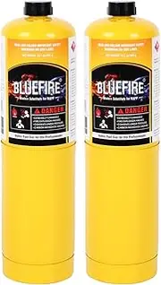 BLUEFIRE (2) 14.1 oz Modern MAPP Gas Cylinder 99.9% High Purity Propylene Equal to MAP-PRO Hotter than Small Propane Tank Torch Fuel Various Packages Available MAP GAS Cylinder Torch Kit Pack of 2