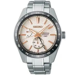 【SEIKO 精工】PRESAGE 新銳系列 麻葉圖騰 胡粉色 GMT 機械腕錶 SK044 母親節 禮物(SPB273J1/6R64-00G0S)