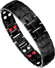 [Feraco] Mens Titanium Steel Magnetic Therapy Bracelet Double Strong Magnets Arthritis Pain Relief, Black&Blue