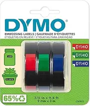 DYMO Plastic Embossing Labels for Embossing Label Makers Red, Green and Blue Labels 9mm x 3m, 3 Count