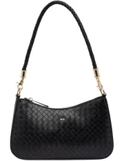 [Mocha] Lucy Woven Crossbody Bag in Black
