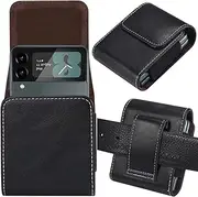 [Miimall] Samsung Galaxy Z Flip 6/5/4/3 Phone Pouch Holster Belt Case, Leather With Metal Clip for Galaxy Z Flip 6, 5, 4, 3, Motorola Razr 2024+