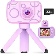 [ZONEY] Kids Camera Toys,Children's Camera with Flip-up Lens for Selfie & Video, 32G 1080P HD Digital Camera with Flash Lamp, Video Recorder, Birthday Gifts for Boys Girls (Purple)