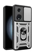 case For Oppo Reno 8T 5G Slide Camera Lens Protection and Built in 360 Rotatable Ring Holder - Silver