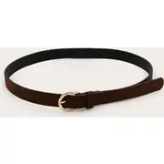 Chocolate Faux Suede Gold Crescent Buckle Skinny Belt, Chocolate