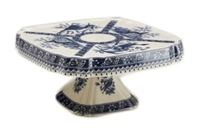 Zeckos 8 1 4 Inch Diameter Blue And White Cake Plate