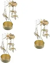 Cabilock 3pcs Retro Iron Stand Rotating Carousel Aromatherapy Candle Cup Holder Hummingbird Ornament for Home Decor