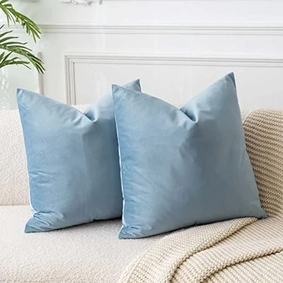 Solid Velvet Throw Pillow Covers 16x16 Set of 16" x 16" (Pack of 2) Light Blue