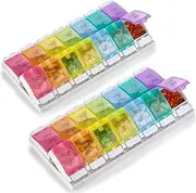 7 Day Pill Organizers - (Pack of 2) Easy Push Button Assisted Open, AM PM Daily Travel Pill Box Case Planner and Large Compartments for Medication Vitamins Fish Oil & Supplements, BPA Free