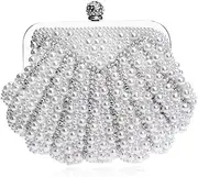 [Flower shave] Shell Lady Pearl Clutch,Ladies Beaded Dress Dinner Bag,Stylish and Generous Lady Clutch,for Formal Occasions(18.5 * 5.5 * 14.5Cm),White