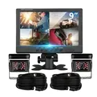 9" Quad Split Screen Monitor 2x 4 PIN Backup Reversing Camera For Truck Caravan