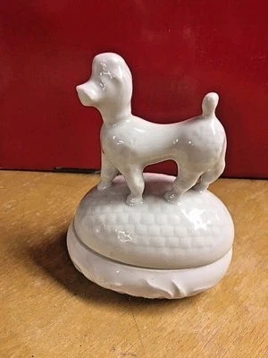 Chamart Limoges French Poodle Unhinged Trinket Box White Color Keepsake