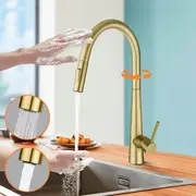 Brushed Gold Touch Sensor Pull Out Kitchen Tap Laundry Sink Spout Faucet WELS