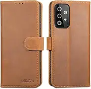 [Lensun] Genuine Leather Case for Samsung Galaxy A52, A52s 5G Mobile Phone Case [Genuine Leather] [Magnetic Closure] Leather Mobile Phone Case for Samsung Galaxy A52 4G/5G - Vintage Brown