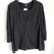 NEW Susan Graver Tunic Tank Top Set Black Plus Size 1X Stretch Burnout Knit
