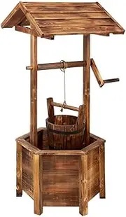 Gardeon Wishing Well, Fir Wood Garden Pots Planter Box Gardening Ornaments Decorations Vintage Decor Home Outdoor Yard Setting Decoration, Hexagonal Base Rustic Style Wooden