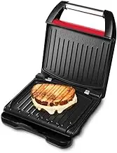 George Foreman Contact Grill & Panini/Sandwich Grill [Size 24 x 17 cm - for 3 Servings] Compact Steel Red (for Meat, Fish and Vegetables, Panini and Sandwich Maker, Reduces up to 42% Fat) 25030-56