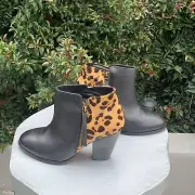 NWT Aldo Cedrina Leopard Print Black Leather/pony hair Ankle Boots Sz 10
