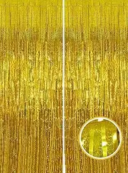 Gold Birthday Party Decorations Beauty Booth Photo Backdrop Curtain Streamers Tinsel Accessories 50th Happy Anniversary 2 Pack