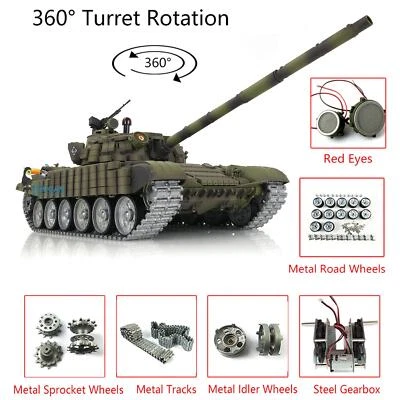 Henglong 1/16 7.0 RTR RC Tank 360° Turret Russia T72 Metal Tracks Redeyes 3939