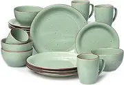 HOMD 16-Pieces Stoneware Dinnerware Set, Dinner Set, Kitchen Dinnerware Ceramic Crockery Set, Dinner Service Set for 4, Include Dinner Plate, Dessert Plate, Cereal Bowl and Mug (Green Dot)