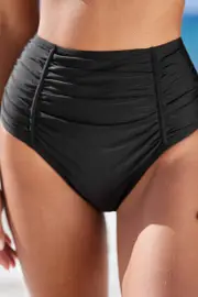 Cupshe Black Tummy Control High Waist Bikini Bottoms - Black,S