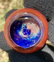 Glass Boro Marble 38mm Deep Space W/ Opal Stone HandMade Art Facet ￼Sculpture