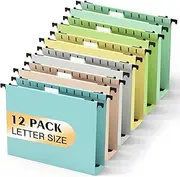 Extra Capacity Plastic Hanging File Folder,12 Pack Reinforced Hang Folders Letter Size,Heavy Duty 2 Inch Expansion,Filing Cabinet Folders,for Bulk Files, Medical Charts,Morandi Colors