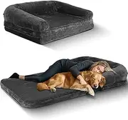 Foldable Human Dog Bed,Orthopedic Memory Foam Human Sized Dog Bed,2 in 1 Calming Human Size with Egg Foam Supportive Mat and Waterproof Liner,Storage Pocket (75”x45”x10”)