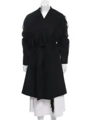 Black Class Roberto Cavalli wool knee-length COAT JACKET with fringe