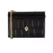 Alexander McQueen Croc-Embossed Leather Card Holder On Chain Black