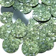 Teardrop Sequin 1.5" Mistletoe Green White Leaves and Bud Metallic