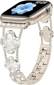 Sixmoat Straps Compatible with Apple Watch Strap for Women 38mm 40mm 41mm 42mm 44mm 45mm 46mm 49mm, Bling Bracelet Designer Dressy Clover for iWatch Band Series Ultra SE 10 9 8 7 6 5 4 3 (Starlight)