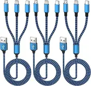Multi Charging Cable(3Pack 4FT), 3 in 1 Charging Cable for Multiple Devices, USB-A Multi Charger Cord with Type-C, Micro USB and IP Port for iPhone 16/15/14/13/iPad/Android/Tablets and More