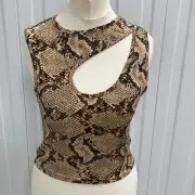 Urban Outfitters Crop Tank Top Cut Out Tan Sparkle Sequin Snake Print Small BNWT