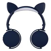 Bluetooth 5.0 Headphone Cute Cat Ears Wireless Folding Earphones Stereo Noise Reduction Children Headset With Mic For Adult Cat Ears (Dark Blue)