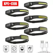 Headlamp USB COB LED Motion Sensor Rechargeable Band Headlight Torch Flashlight
